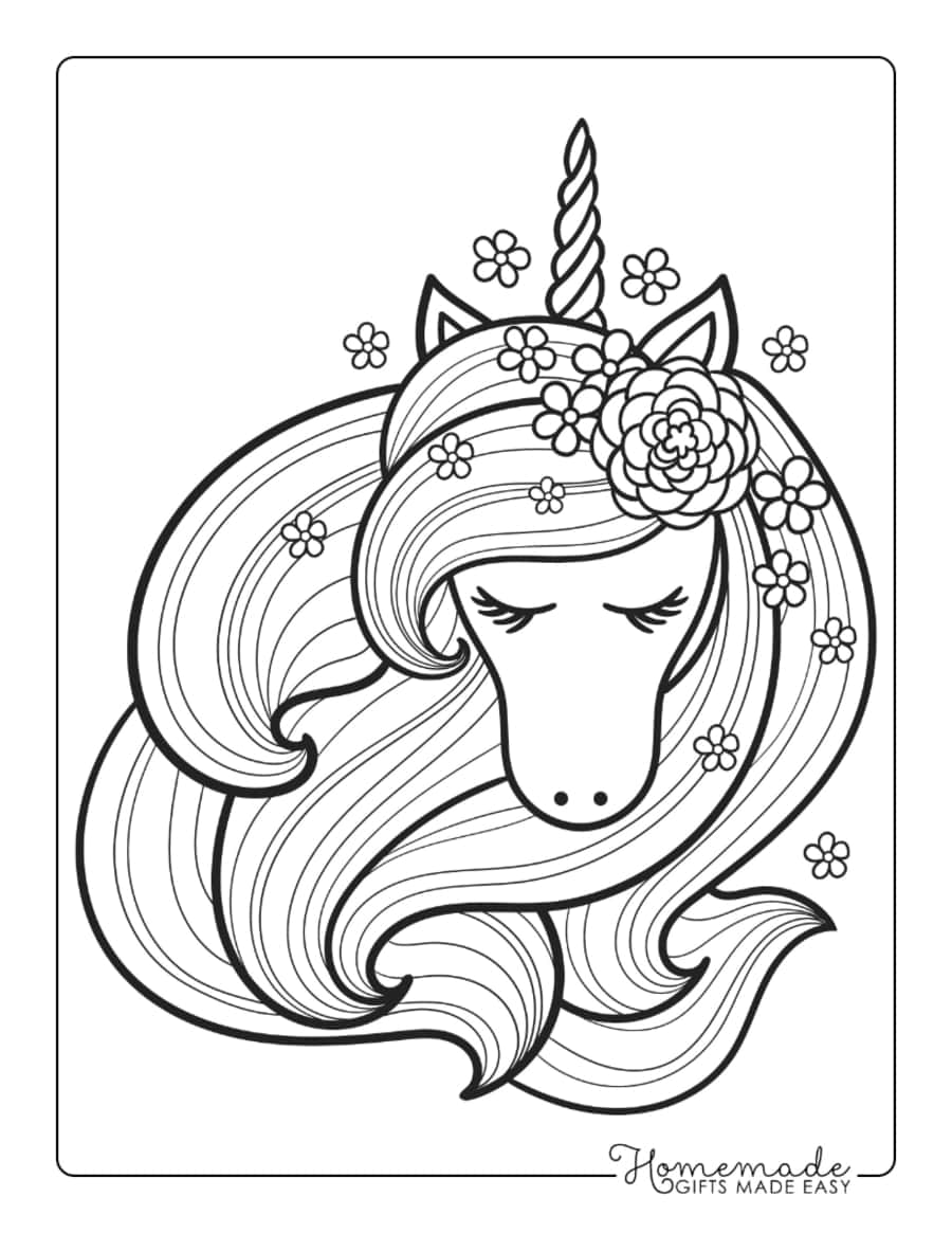 Closed Eyes Flowers Beautiful Unicorn Tracing Worksheets Pdf Free Vectors